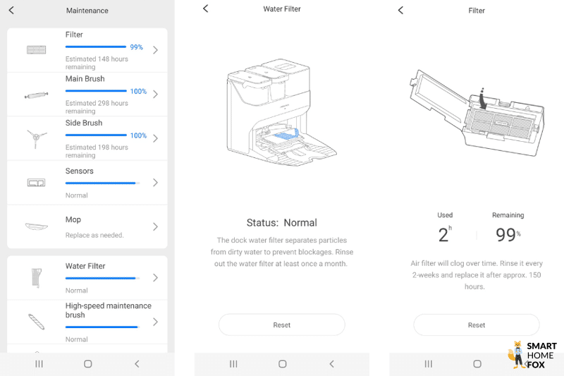 Die Wartungsinformationen zu den einzelnen Verschleißteilen werden in der Roborock S7 Pro Ultra App dargestellt